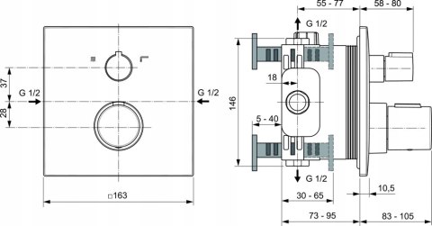 Ideal Standard Ceratherm Bateria wannowo-prysznicowa ścienna czarna Ideal Standard Ceratherm Bateria wannowo-prysznicowa ścienna czarna