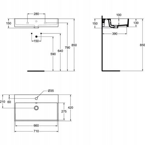 Ideal Standard Strada Umywalka Nablatowa prostokątna 71 cm Ideal Standard Strada Umywalka Nablatowa prostokątna 71 cm