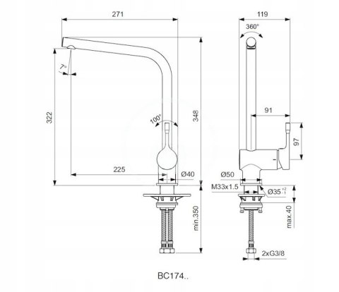 IDEAL STANDARD Bateria Kuchenna Ceralook Czarna IDEAL STANDARD Bateria Kuchenna Ceralook Czarna