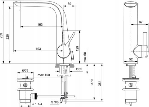 IDEAL STANDARD Melange bateria umywalkowa A6041AA IDEAL STANDARD Melange bateria umywalkowa A6041AA