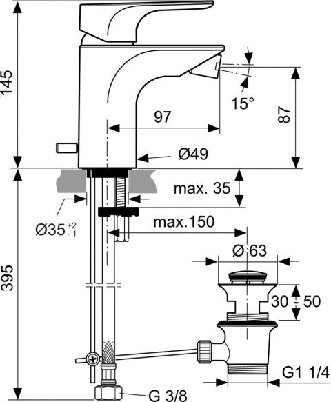 IDEAL STANDARD STRADA Bateria bidetowa A5845AA IDEAL STANDARD STRADA Bateria bidetowa A5845AA