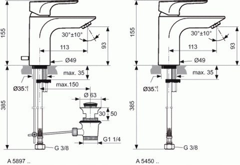IDEAL STANDARD Strada bateria umywalkowa A5450AA IDEAL STANDARD Strada bateria umywalkowa A5450AA