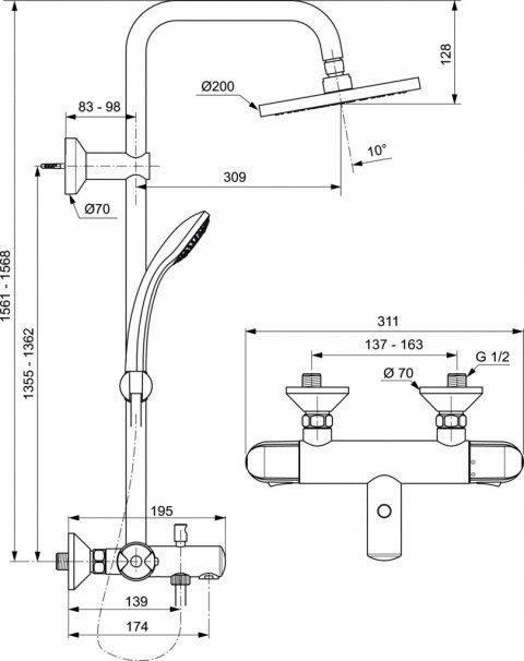 IDEAL STANDARD Zestaw wannowo-natryskowy termostat IDEAL STANDARD Zestaw wannowo-natryskowy termostat
