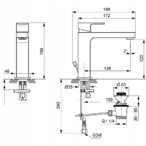 Ideal Standard Edge Bateria umywalkowa A7106AA Ideal Standard Edge Bateria umywalkowa A7106AA