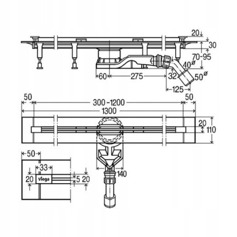 Odpływ liniowy 120 cm Viega Advantix Vario KOMPLET CZARNY Odpływ liniowy 120 cm Viega Advantix Vario KOMPLET CZARNY