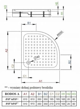 Brodzik półokrągły RADAWAY Patmos A Compact 90x90