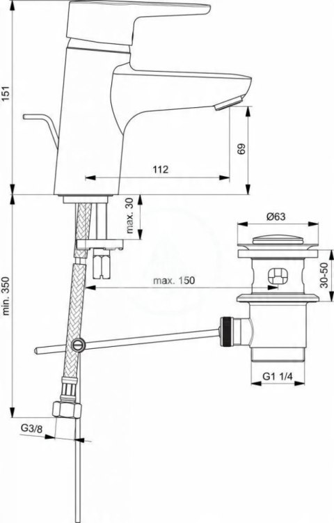 Ideal Standard Bateria umywalkowa stojąca, ścienna chrom B9914AA Ideal Standard Bateria umywalkowa stojąca, ścienna chrom B9914AA