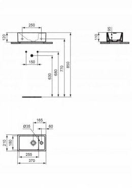 Ideal Standard Tempo Umywalka wisząca 37x21 cm prawa biała E211201