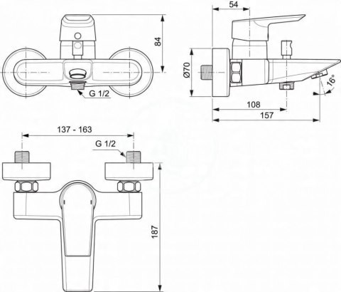 Ideal Standard Tesi Bateria wannowo-prysznicowa ścienna A6583AA Ideal Standard Tesi Bateria wannowo-prysznicowa ścienna A6583AA