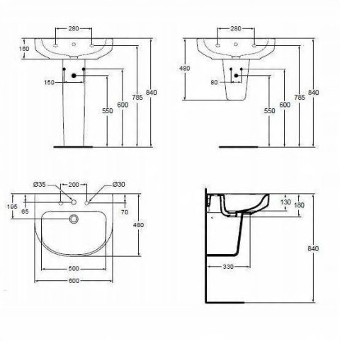 Umywalka Podwieszana 65 cm Ideal Standard J491501 biała Umywalka Podwieszana 65 cm Ideal Standard J491501 biała
