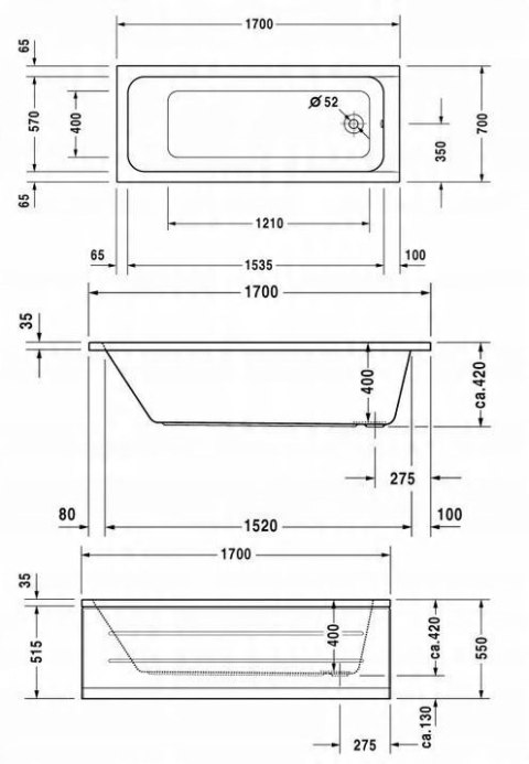 DURAVIT Wanna prostokątna D-Code 170x70 cm 700098000000000 DURAVIT Wanna prostokątna D-Code 170x70 cm 700098000000000