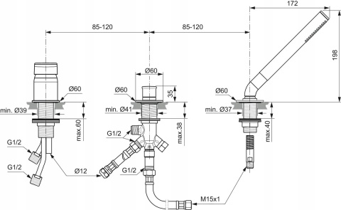 IDEAL STANDARD TONIC II Bateria wannowa trójotworowa bez wylewki A6349AA
