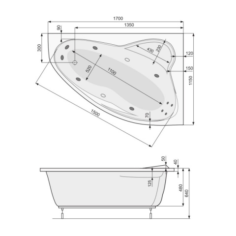 Poolspa Europa Wanna narożna 170x115 cm prawa