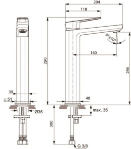 deal Standard Tonic II Bateria umywalkowa wysoka bez korka chrom A6329AA
