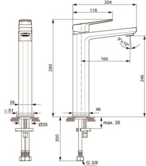 deal Standard Tonic II Bateria umywalkowa wysoka bez korka chrom A6329AA