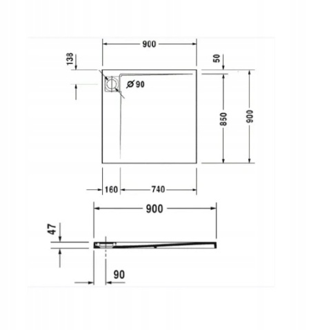 Duravit brodzik P3 Comforts 90x90cm Lewy