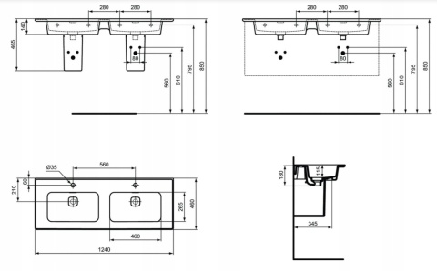 Ideal Standard Strada II Furniture podwójny 124x46 cm umywalka