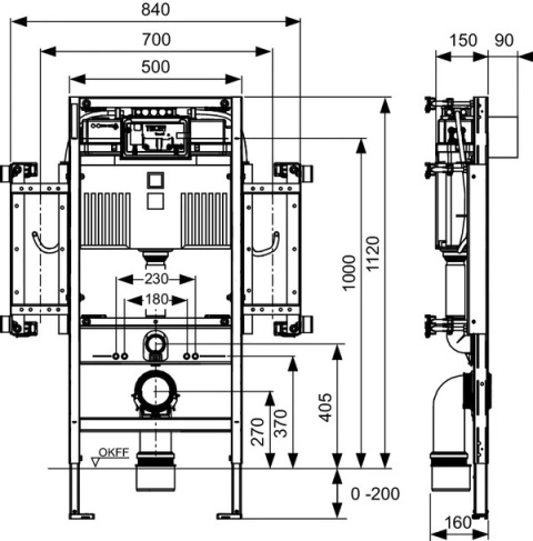 TECEProfil stelaż WC dla osób niepełnosprawnych 9300381 + przycisk TeceBase chrom-mat